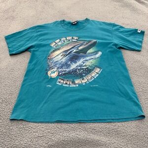 Vintage 1995 Miami Dolphins T-Shirt Lee Sport Nutmeg XL Teal Made in USA NFL